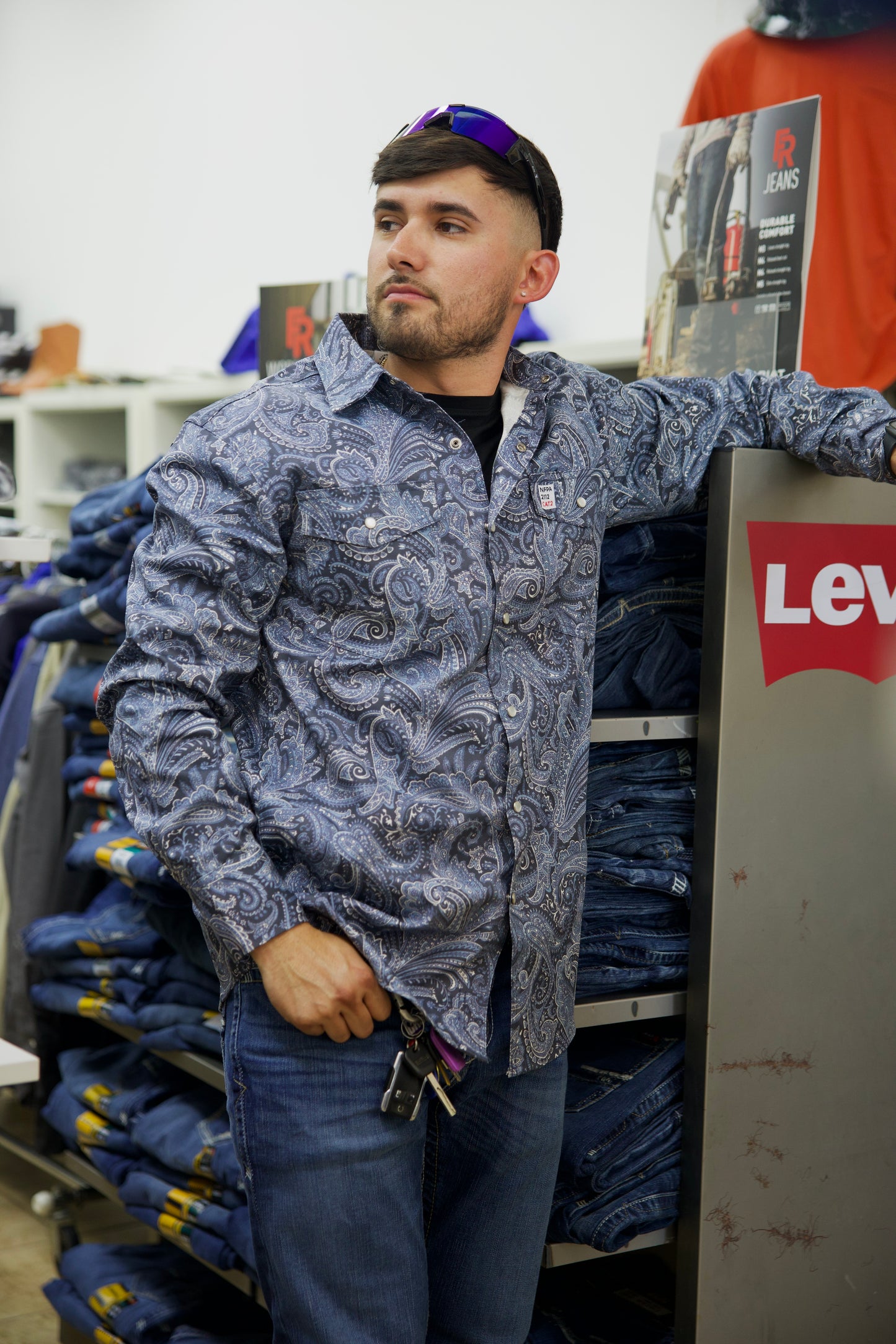 Worhbros FR Navy Pattern Shirt